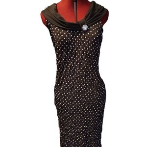 Gorgeous Frank Lyman VTG Little Black Dress Bodycon Sleeveless Polka Dot Size 10